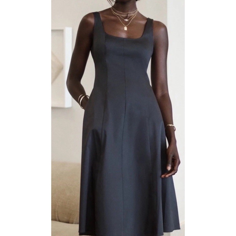 NWT Club Monaco Wide Neck Panel Robe Blue Classic Midi Dress Women's Size 0